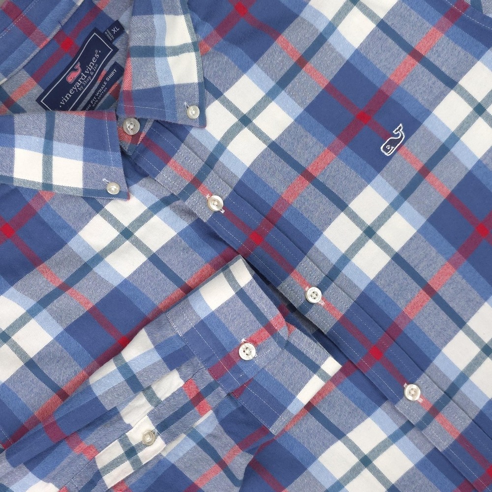 Vineyard Vines‎ Shirt Mens XL Blue Plaid Long Sleeve Classic Fit Whale Cotton